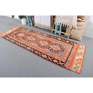 Turkish Vintage <b>Runner</b> <b>Rug</b> 2.9x8.4 ft (89x256 cm), Orange Floral Herki <b>Rug</b> - Product Image 2