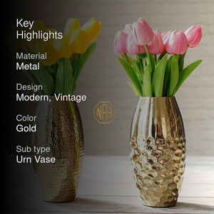 Jarrones de urna de Metal martillado dorado, macetas decorativas con acabado brillante, centros de mesa de boda elegantes, Hogar Moderno, sala de estar, Exportación - Product Image 2