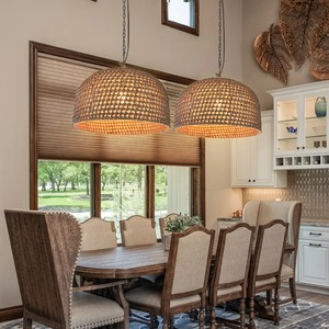 Lampada a Sospensione <span class=keywords><strong>in</strong></span> Rattan Intrecciato a Mano, Altezza Regolabile, <span class=keywords><strong>Paralume</strong></span> <span class=keywords><strong>in</strong></span> <span class=keywords><strong>Corda</strong></span> Intrecciata per Isola Cucina e Sala da Pranzo - Product Image 1