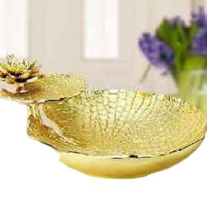 Cuenco de aluminio clásico para servir, vajilla con diseño de flores, color dorado, forma redonda, tazón de Metal para fruta - Product Image 1