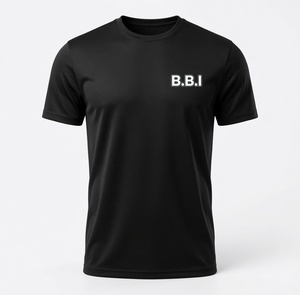Camiseta Negra de Manga Corta con Cuello Redondo para Hombre, Corte Regular, Transpirable, Informal, con Diseño de Letras Impresas y Logotipo B.B.I - Product Image 1