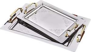 Plateau carré en acier inoxydable avec poignées, plat de service décoratif pour la maison, l'hôtel, le restaurant, le buffet de mariage, durable et robuste - Product Image 3