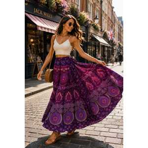 Jaipuri 100% Cotton Neptol Print <b>Wrap</b> Around <b>Skirt</b> Size up to XXL with Natural Waistline (CWS00021) - Product Image 1