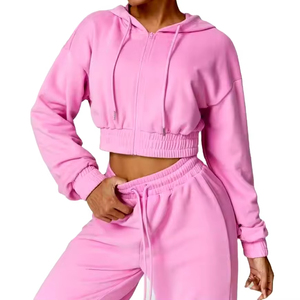 ชุดเสื้อผ้า2ชิ้นสำหรับผู้หญิงชุดเสื้อผ้ามีซิปแขนยาวทรงสกินนี่เข้ารูปแบบสั้นเป็นมิตรกับสิ่งแวดล้อมลายตัวอักษร - Product Image 4