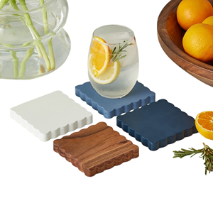 Eco Blue Lacquer <b>Coaster</b>, Premium Wood <b>Drink</b> With Scalloped Edge <b>Coasters</b> Ideal <b>For</b> Chic Tabletop Styling, Vietnam Craft - Product Image 3