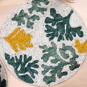 Set de table en lin perlé fait main, motif corail, broderie florale vintage, antidérapant, pour la maison, la cuisine, l'extérieur, luxe traditionnel - Product Image 3