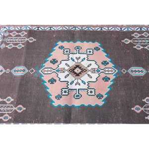 Vintage Accent Rug, 4x5.8 ft Turkish Rug, <b>Brown</b> Moroccan <b>Wool</b> Rug - Product Image 5