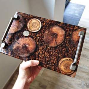 BANDEJA DE RESINA EPOXI DE MADERA CUADRADA DE PELÍCULA Fabuloso diseño decorativo para servir comida en cocina Restaurantes Uso doméstico - Product Image 2