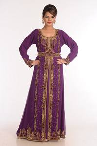 Caftanes islámicos bordados púrpura Georgette - Product Image 3