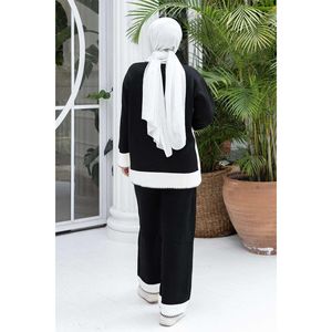 Tricot Détail Bouton Avant Ensemble 2 Pièces Noir - Product Image 3