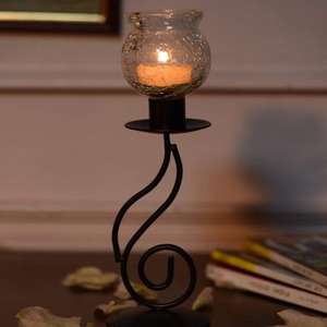 Bougeoir en métal de qualité supérieure au design antique avec poudre noire finie au meilleur prix disponible - Product Image 1