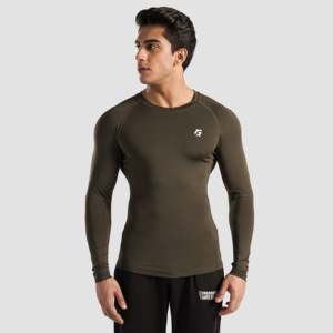 GA Slim Fit Long Sleeves Compression <b>Top</b> Olive Knitted Fabric - Product Image 1