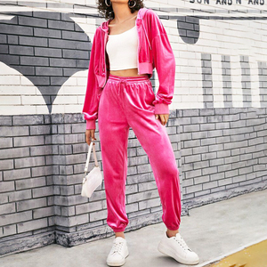 <b>Winter</b> Short Stacked Vintage Velvet Cotton Girls Jogger Juicy <b>Tracksuit</b> Custom Women Sweatsuit Set Two Pieces Flared Pant - Product Image 1