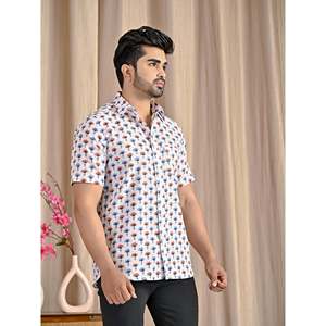 Camisa Casual 100% Algodón con Estampado Digital, Blanca, Manga Corta, Tejido Popelina, Transpirable y Suave, Talla XL - Product Image 5