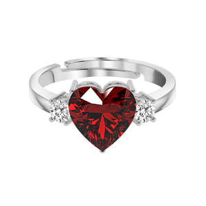 Anillo de Corazón Rojo Sangre para Mujer CLARA, Plata de Ley 925, Banda Ajustable, Bañado en Oro Rodio, con Circonita Suiza en Forma de Diamante - Product Image 1