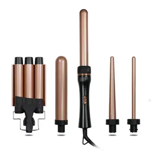 Modelador de cabelo 5 em 1 conjunto de varinha modeladora de cabelo 5 barril com temperatura LED personalizada