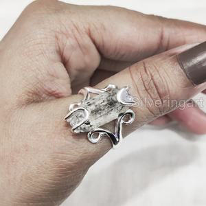 เครื่องประดับหินดิบผู้หญิงแหวนพลอยหยาบธรรมชาติสำหรับผู้หญิงแหวนเงินแท้แบบฮิปปี้สำหรับ925สำหรับงานเลี้ยง - Product Image 2