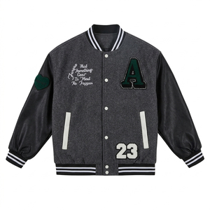 Blouson universitaire marron crème avec patch brodé tigre, mélange de laine, style rétro universitaire, veste de baseball pour stade - Product Image 1