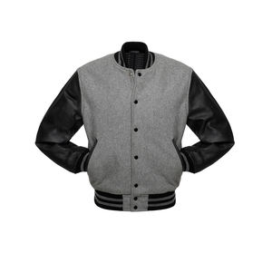 <b>Men's</b> Solid Grey With <b>White</b> Leather Sleeves Varsity <b>Jacket</b> Hot Sale New Plain Blank CollegeBaseballjacket for <b>men</b> DDP Shipping - Product Image 5
