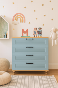 Cómoda Moderna para Niños Arion, Diseño de Almacenamiento, Madera MDF Azul, Cajonera con Cajones Anchos para Niños - Product Image 2