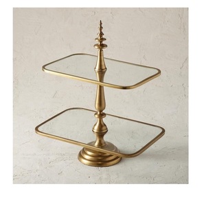 Metal Aluminium Decorative Kitchen Ware Dining Table Party Used <b>Cake</b> Stand Silver Two <b>Tier</b> Custom Shape - Product Image 2