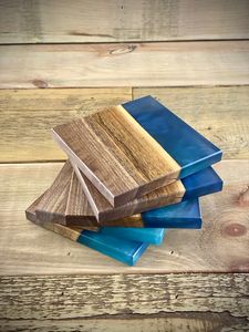 Wood and Resin Stone <b>Coaster</b> Set in Gift Box Stylish Handmade Homeware <b>Drink</b> <b>Coasters</b>, Perfect as Wedding Gifts, Corporate - Product Image 2