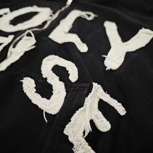 Jersey de bordado térmico desgastado de gran tamaño personalizado de algodón 100%, retales de lavado ácido, bordado, recortado, con cremallera completa, calle - Product Image 6