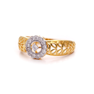 แหวนหมั้นลายใบไม้สีทอง |   แหวนผู้หญิงดีไซน์เถาวัลย์โปร่งประดับเพชร CZ แบบสามแถว - Product Image 2