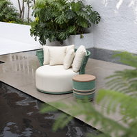 Chaise longue d'extérieur en corde tressée avec coussin imperméable, personnalisable OEM, pour hôtel et balcon, chaise longue ronde