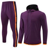 Setelan Training Sepak Bola Hoodie Grosir, Jaket Full Zip, Celana Lepas Pasang, Warna Solid, Hangat, Bernapas, Pakaian Olahraga dengan Kantong
