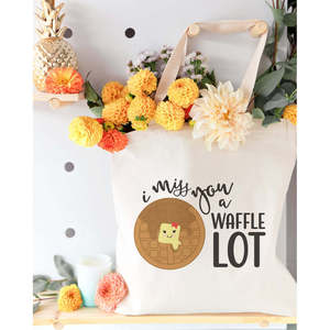 I Miss You a <b>Waffle</b> Lot Cotton Canvas Tote Bag Zippered with Open Closure Solid Color for Summer Autumn Winter - Product Image 3