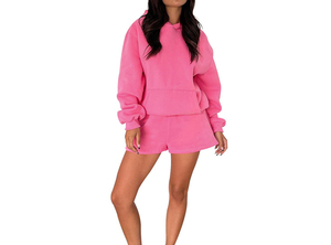 Haute qualité impression personnalisée femmes mode à capuche deux pièces ensemble court 100% coton tricot tenue quotidienne impression numérique 2pc ensemble - Product Image 6