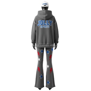 Conjunto Deportivo Premium para Mujer, Invierno, Mezcla de Algodón y Felpa, 330 GSM, Gris, con Capucha, Logotipo Estampado, Tallas Grandes - Product Image 2