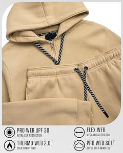 Survêtement à capuche en jersey 100% coton marron clair pour hommes, design respirant, avec logo sur le devant, pour l'entraînement sportif d'hiver. - Product Image 6