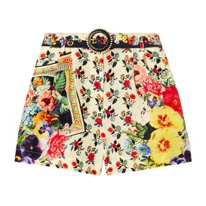 Shorts Elásticos de Cintura Media para Mujer, Estampado Floral, Transpirables, 100% Lino, Verano, Casual, Moda BD - Product Image 1