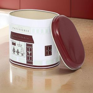 Claret Red and White Line 1.4L Lata de metal ovalada 140x120x130mm Contenedor de almacenamiento de alimentos - Product Image 5