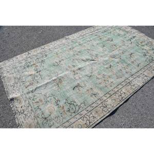 Tapis turc vintage grande surface 5.2 x 8.7ft classique vert beige patchwork design fait à la main laine latex pour couloir chambre décor - Product Image 2
