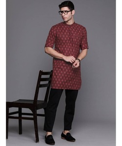 Nouvel ensemble élégant AchkanBandhgalaSherwaniKurtaPajama pour homme en bleu marine avec chaîne à col et bouton et coton Punjabi Pathani - Product Image 3