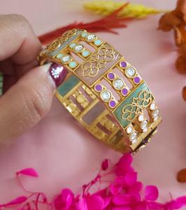 Classy Gold Plated Brass Cuff <b>Bracelet</b> with Moissanite Stones <b>for</b> Women and <b>Girls</b>-Trendy Party Wear - Product Image 3