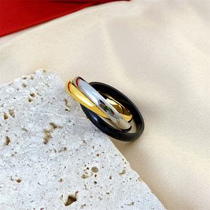 Resoul <strong>Cartier</strong> Tri-color Three-Band <strong>Rings</strong> for Woman Trendy Ins-Style Waterproof 18K Gold-Plated Stainless Steel <strong>Ring</strong> - Product Image 4