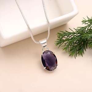 Collier pendentif en argent sterling 925 tendance chrétien en améthyste, forme ovale, 18 pouces de long, bijoux pour femmes - Product Image 3