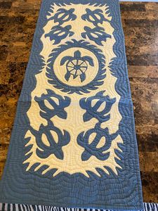 Hawaiian Quilt Handmade Blue Floral Print Table Rner 20\" 50\" Embroidered Cloth Home Decoration High Quality Traditional Indian - Product Image 5