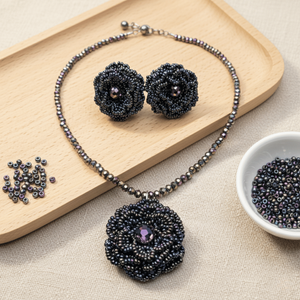Conjunto de Joyería Nupcial con Cuentas Midnight Roselle, Estilo Bohemio con Baño de Oro y Circonita, para Fiestas y Regalos - Product Image 5