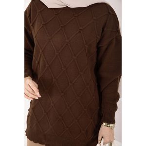 เสื้อสเวตเตอร์ถักลายบัคลาวาสีน้ำตาลกาแฟ แต่งพู่ห้อย สไตล์ลำลอง ระบายอากาศได้ดี เนื้อผ้าถักบางเบา สำหรับฤดูใบไม้ร่วงและฤดูหนาว ทรงยาวด้านหน้า - Product Image 4