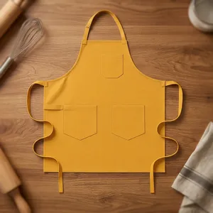 Bib Sleeveless <b>Apron</b> Canvas Yellow Heavy Duty Reusable Multiple Pockets Simple Style Daily Use Cleaning Supplies - Product Image 1