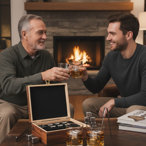 Ensemble de whisky personnalisé OEM en gros avec coffret cadeau en bois, verres en cristal, pierres à whisky et pinces, ensemble de bar de luxe pour hommes - Product Image 2