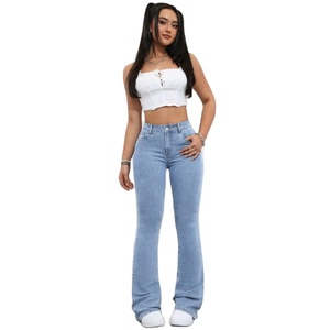 Jeans de Mujer Modernos, Corte Bootcut, Cintura Alta, Color Azul Hielo, Duraderos, Elásticos, Transpirables, Estilo Casual Urbano, Ecológicos, Vintage, 100% - Product Image 1