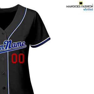 Maillot de baseball authentique personnalisé noir et rouge royal, qualité supérieure, nom et numéro brodés en sergé, vêtements pour les passionnés de sport - Product Image 5