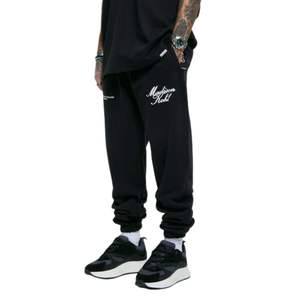 100% algodón Fleece Heavyweight Relaxed Fit Jogger Pants Time Flies Black Screen Print Zip Pocket Casual Streetwear Style - Product Image 1