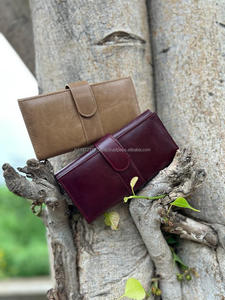 Billeteras informales de cuero genuino hecho a mano para mujer, cartera de mano de cuero marrón Vintage, elegante, multiusos, monedero triple - Product Image 3